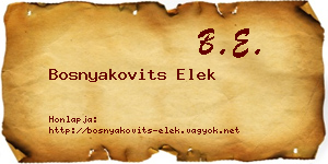 Bosnyakovits Elek névjegykártya